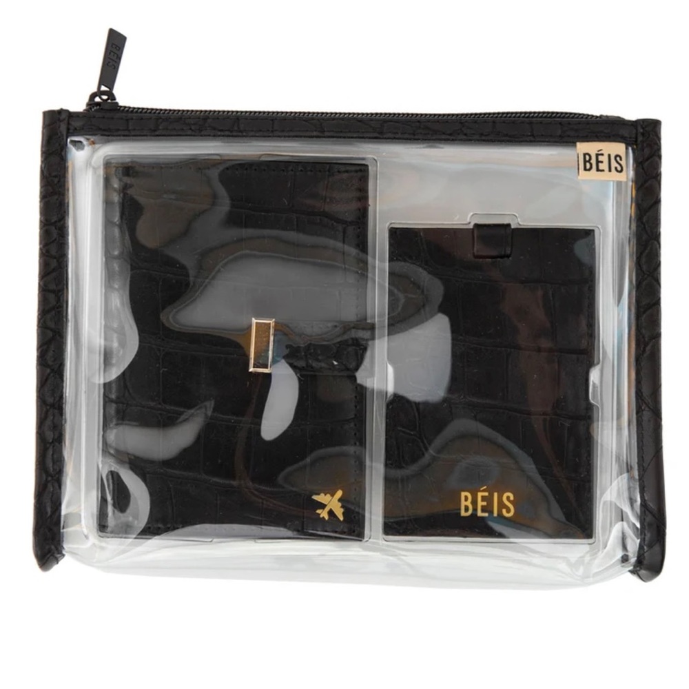 ISO Beis Croc Passport & Luggage Tag Set in Black